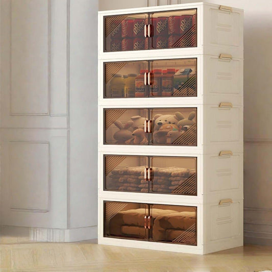 RFQWET Storage Bins Stackable Folding Plastic Storage Containers with Clear Doors and Magnetic Closure for Bedroom