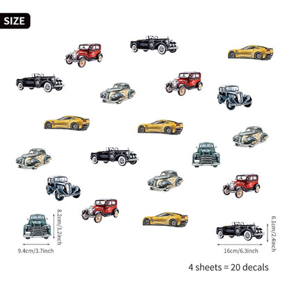 Astrkiz 20 Pcs Retro Cars Wall Decals Peel and Stick Watercolor Multicolor Boys Room