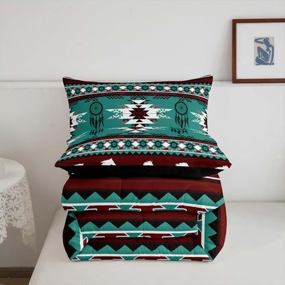 Feelyou Boho Toddler Comforter Set Southwestern Aztec Design Wine Red Teal Microfiber