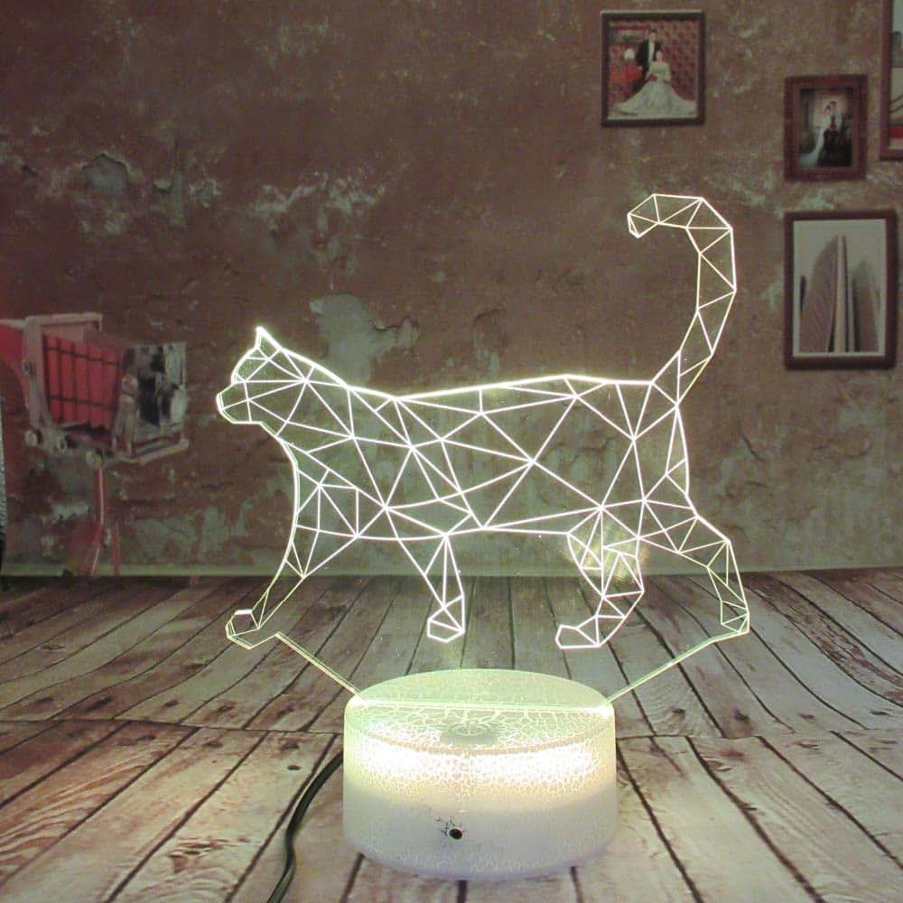 Jinnwell 3D Cat Night Light With 7 Color Touch Control