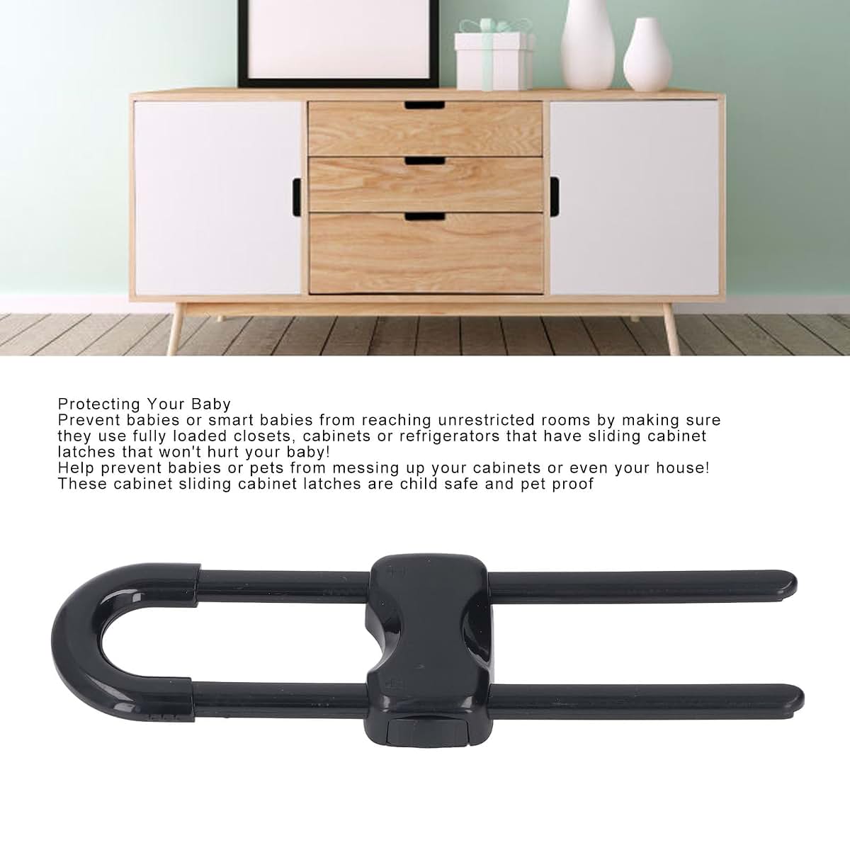 Fockety 5-Pack Sliding Cabinet Locks, U-Shaped Adjustable Latches in Black (photo 2)