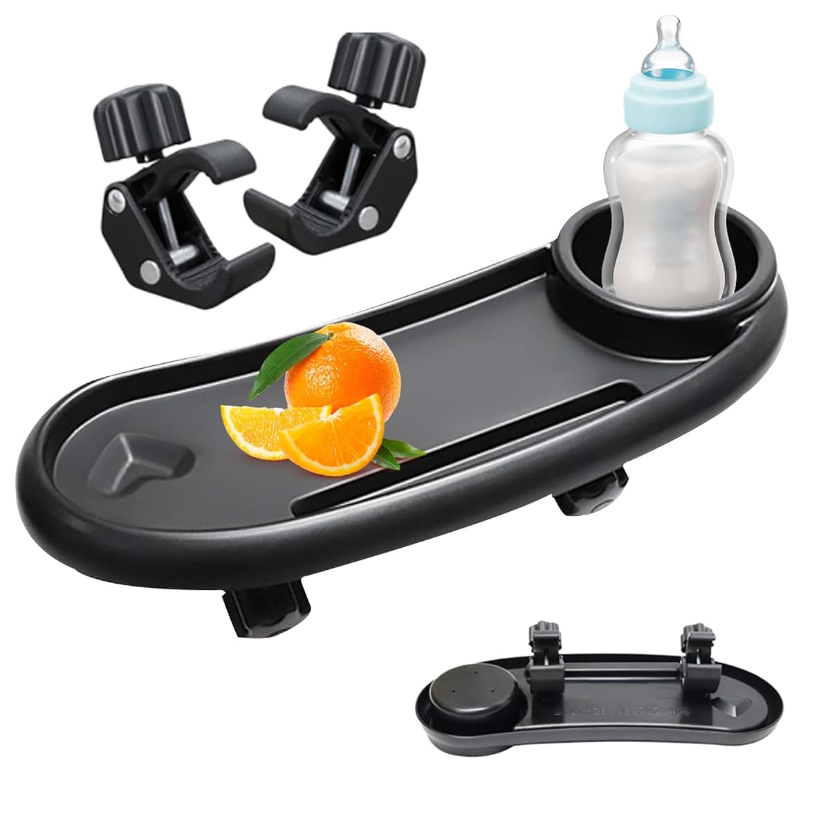 Hperu Stroller Snack Tray with Cup Holder and Phone Holder, Universal Fit, Black, Large