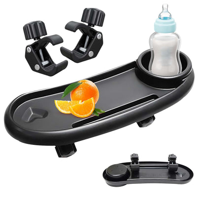 Hperu Stroller Snack Tray with Cup Holder and Phone Holder, Universal Fit, Black, Large