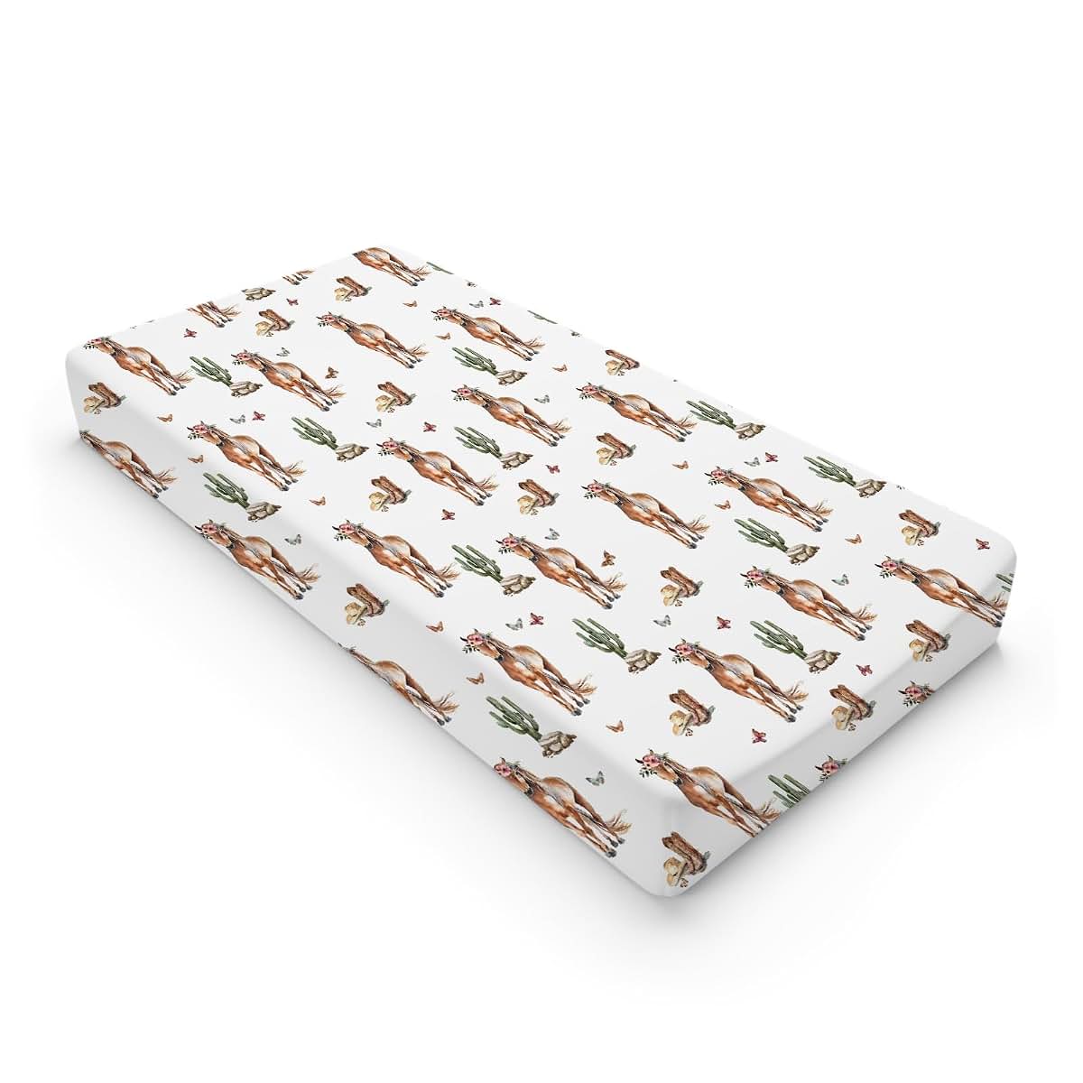 Watercolor Cowboy Horse Boho Cactus Changing Pad Cover, 32x16 Inch Soft Breathable Stretchy Polyester