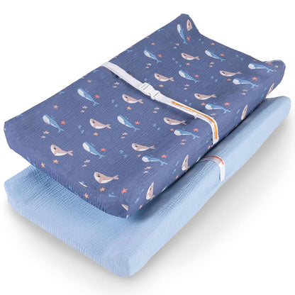 CrimsonMark 100% Muslin Changing Pad Cover Ultra Soft Breathable Secure Fit for Babies