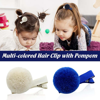 Cinaci Hair Clips for Baby Girls, 24 Pack Pompom Alligator Clips, 12 Pairs Candy Colors, 1.2 Inch