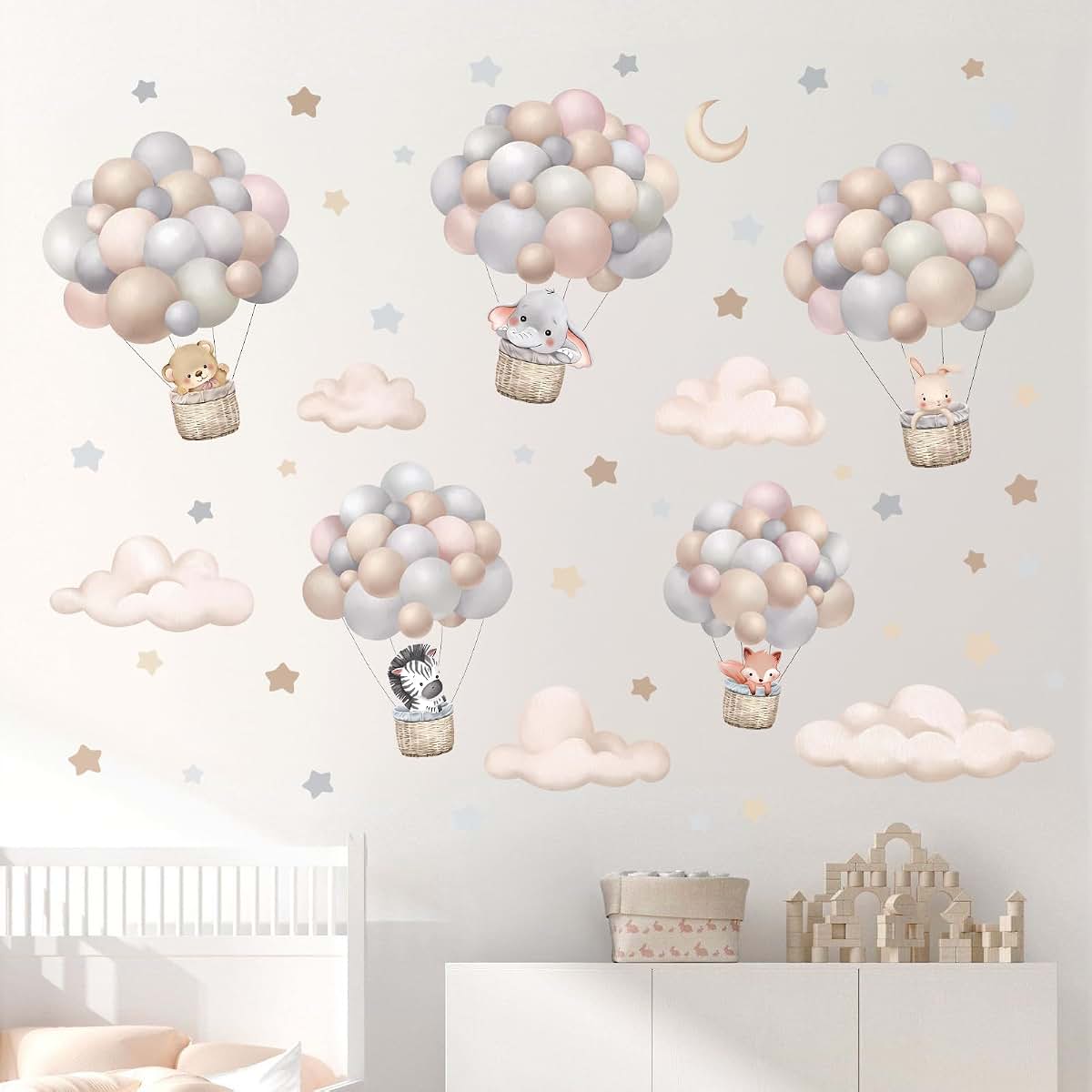 Wondever Balloon Flying Animal Wall Decals With Clouds Stars And Moon