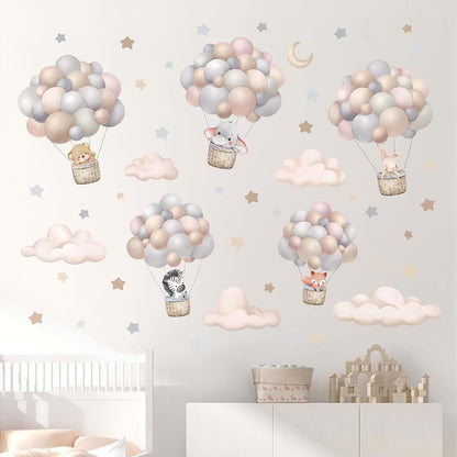 Wondever Balloon Flying Animal Wall Decals With Clouds Stars And Moon
