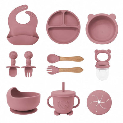 Chatterbox Eats Silicone Baby Feeding Set – 11-Piece Pandaloo Collection Starter Kit for Babies & Toddlers, Blush Pink