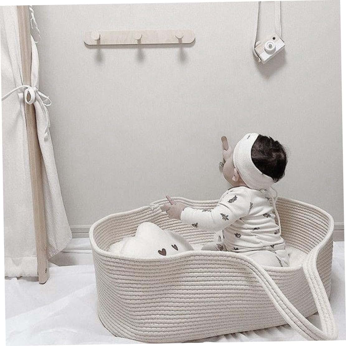 Nukinp Baby Changing Basket Bed Folding Travel Carrying Sleeping Basket, Cotton and Polyester Fiber, Beige, 70x40x25CM (photo 2)