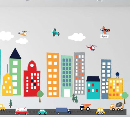 Art In Colors City Transportation Wall Decal for Kids Room
