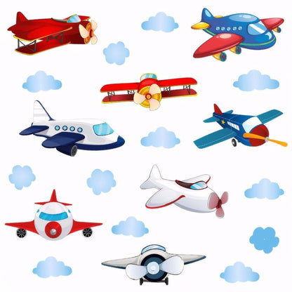 Flaxarne Cartoon Cloud and Airplane Wall Sticker for Nursery Decoration