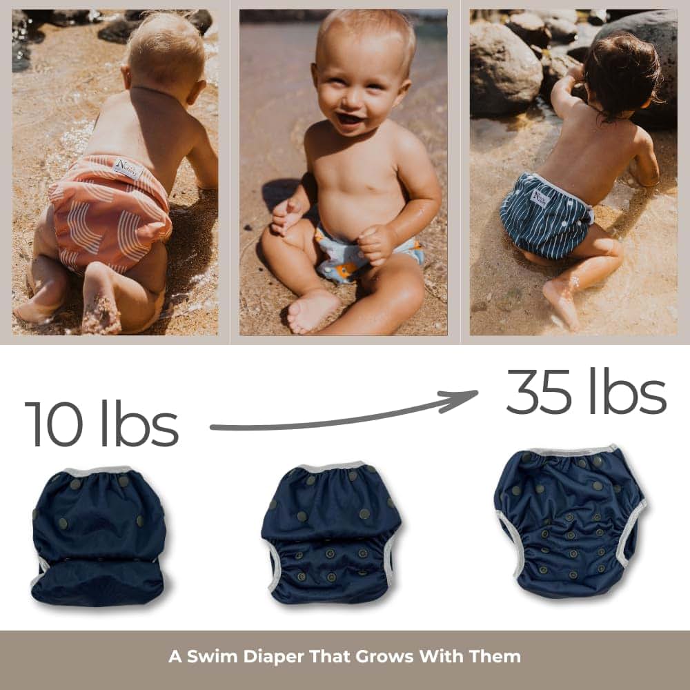 Nora's Swim Diapers with Wet Bag - Reusable Adjustable Pool Bottoms