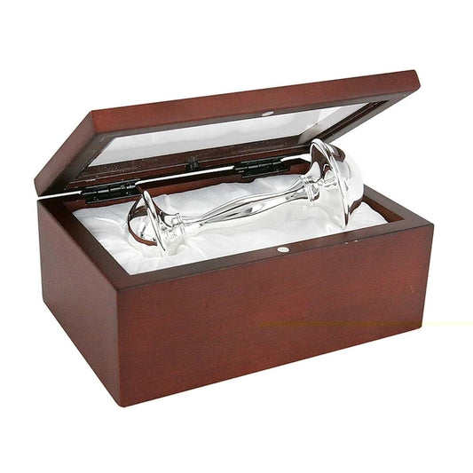 Stephan Baby Rosewood Keepsake Box And Silver Plated Rattle Set