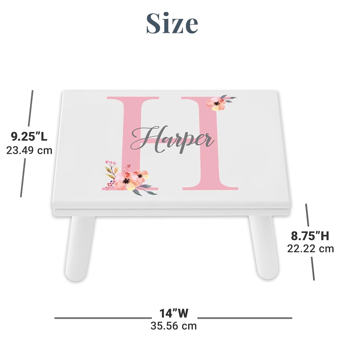 Let's Make Memories Personalized Step Stool - for Ages 3+ - Wood - Floral Design - Gray (photo 4)