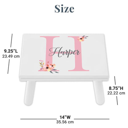 Let's Make Memories Personalized Step Stool - for Ages 3+ - Wood - Floral Design - Gray (photo 4)