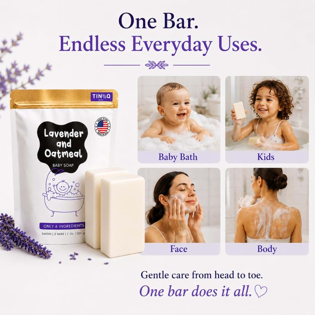 TINOQ Baby Soap Bar for Sensitive Skin with Lavender Scent | 5-Bar Pack