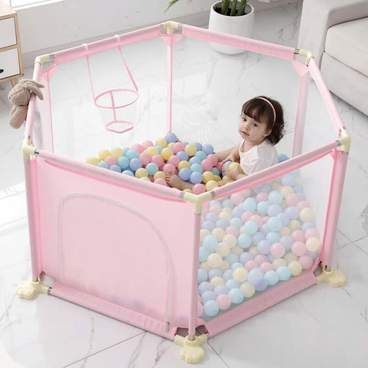 Jolan Baby Playpen With Mat - Pink Hexagonal Indoor And Outdoor Activity Center