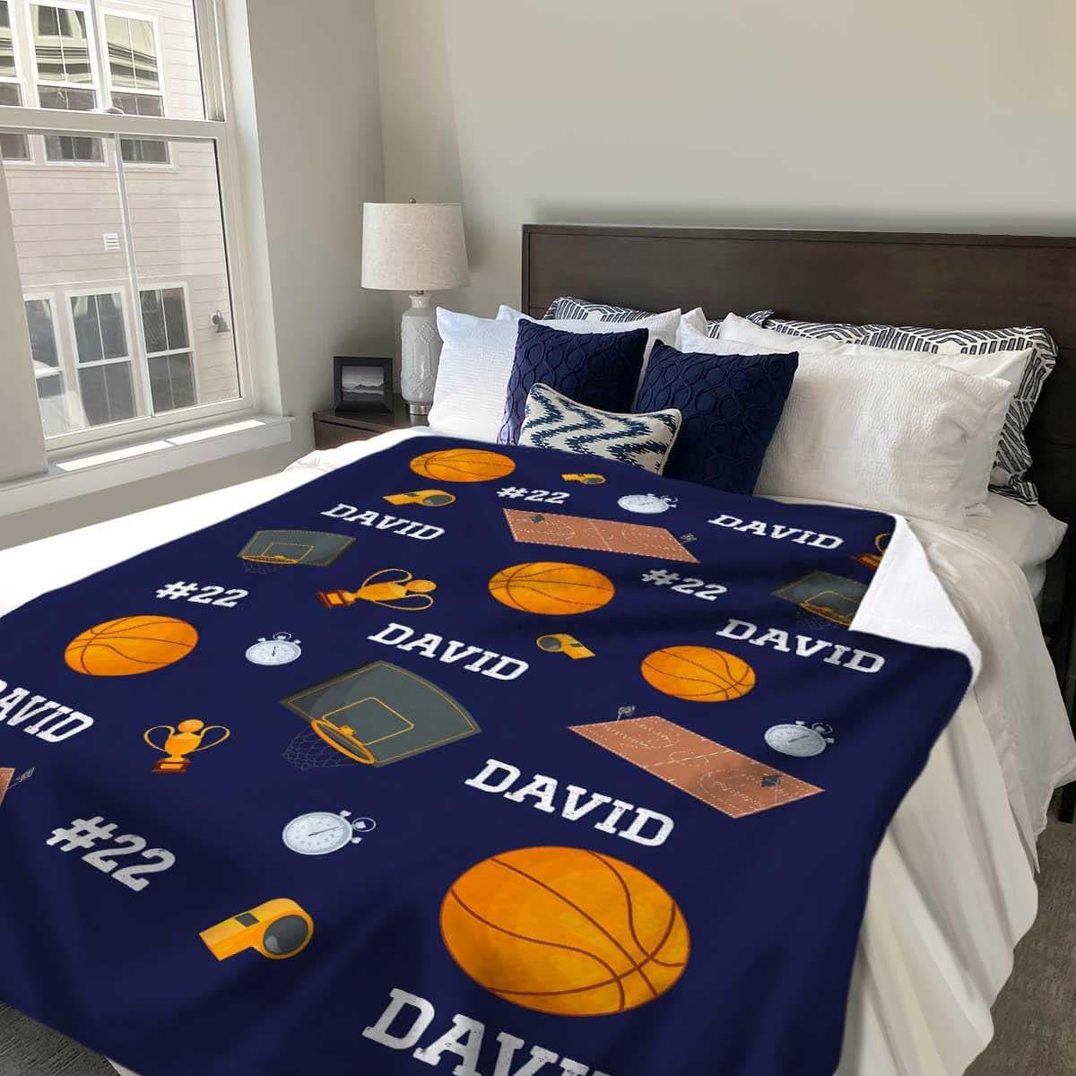 L&NG Baby Blanket Personalized with Name, Custom Basketball Blanket with Name, Basketball Blankets for Kids Adults (photo 3)
