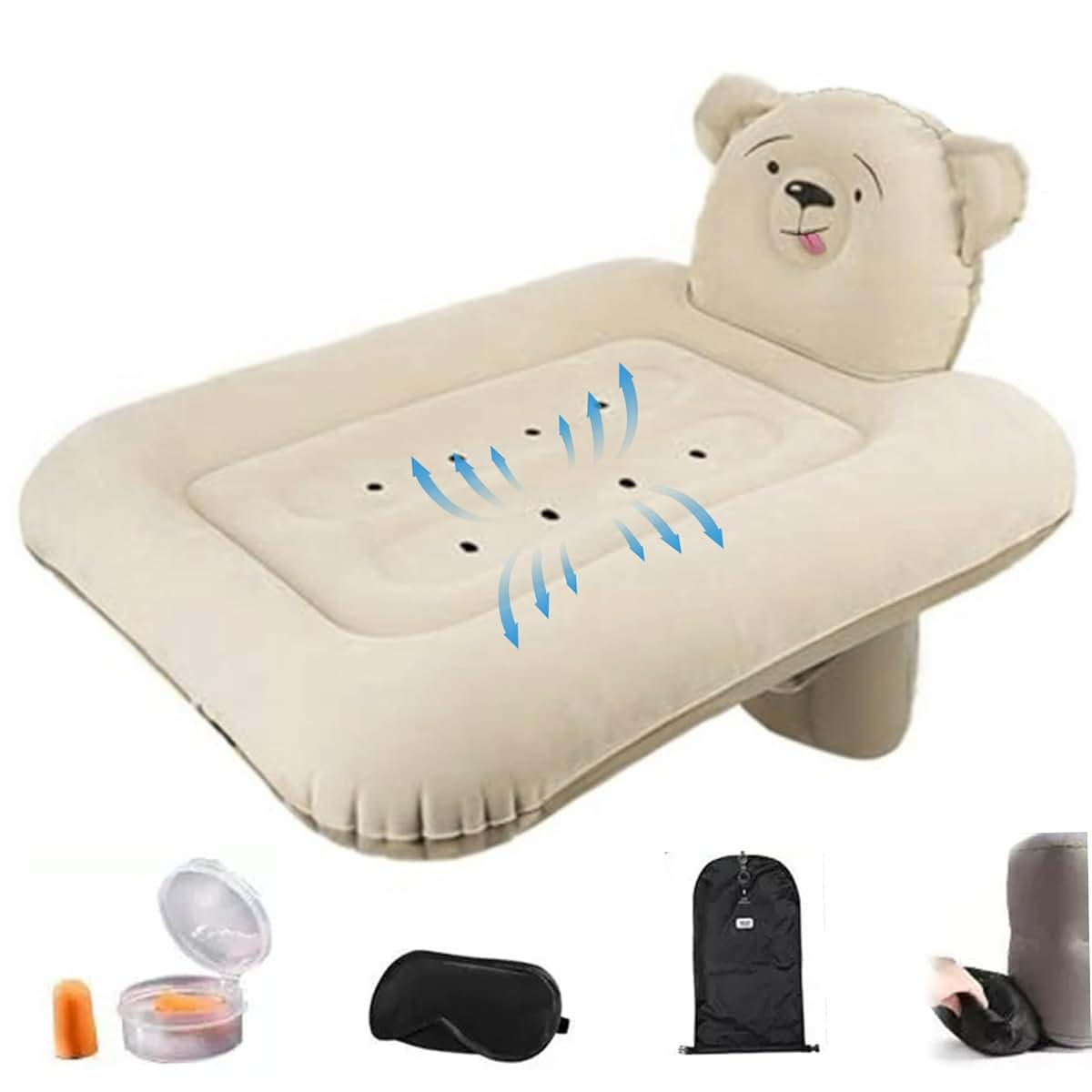 Gcroet Toddler Airplane Bed Inflatable Airplane Seat Extender with Safe Raised Edge Portable ＆ Foldable Kids Bed Easy