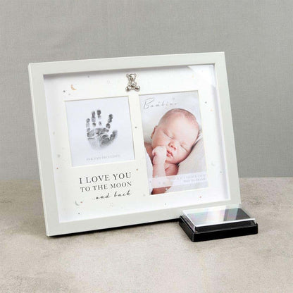 Juliana Bambino Baby 'Love You To Moon and Back' Hand Print Grey Photo Picture Frame Unisex Ink Pad 4'' x 6'' Keepsake
