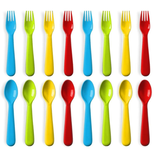 Plaskidy 16 Pc Plastic Toddler Utensils Set - Brightly Colored Silverware