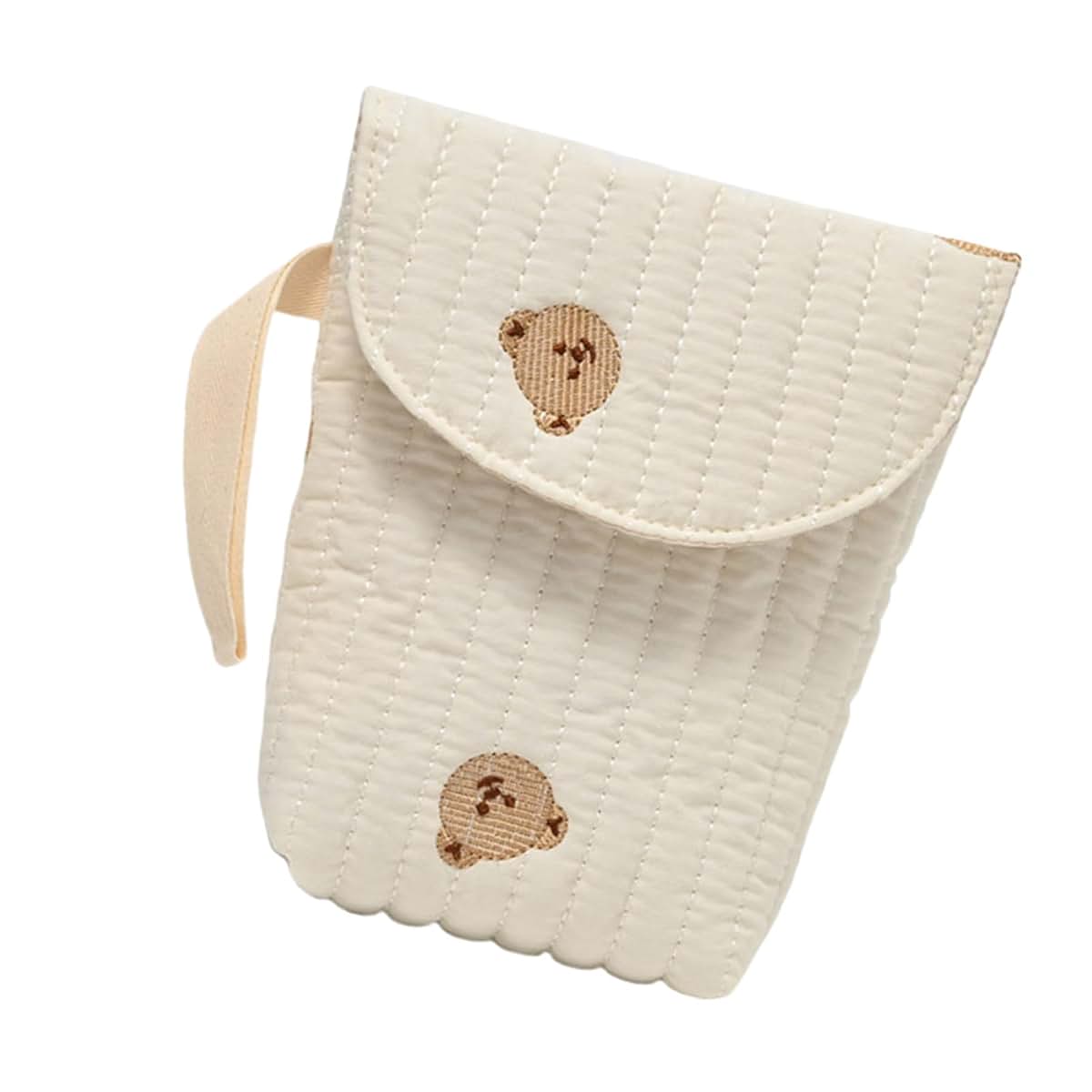 Psdndeww Cotton Strollers Hanging Bag Poratble Handbag Travel Case with Elegant Embroidery Detail for Baby Essential