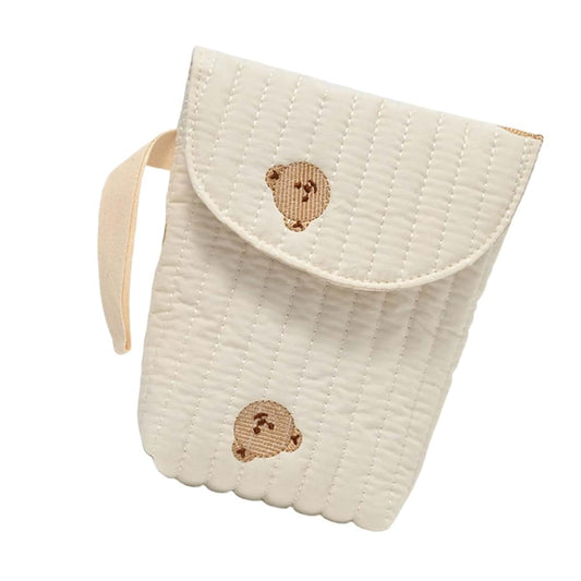 Psdndeww Cotton Strollers Hanging Bag Poratble Handbag Travel Case with Elegant Embroidery Detail for Baby Essential