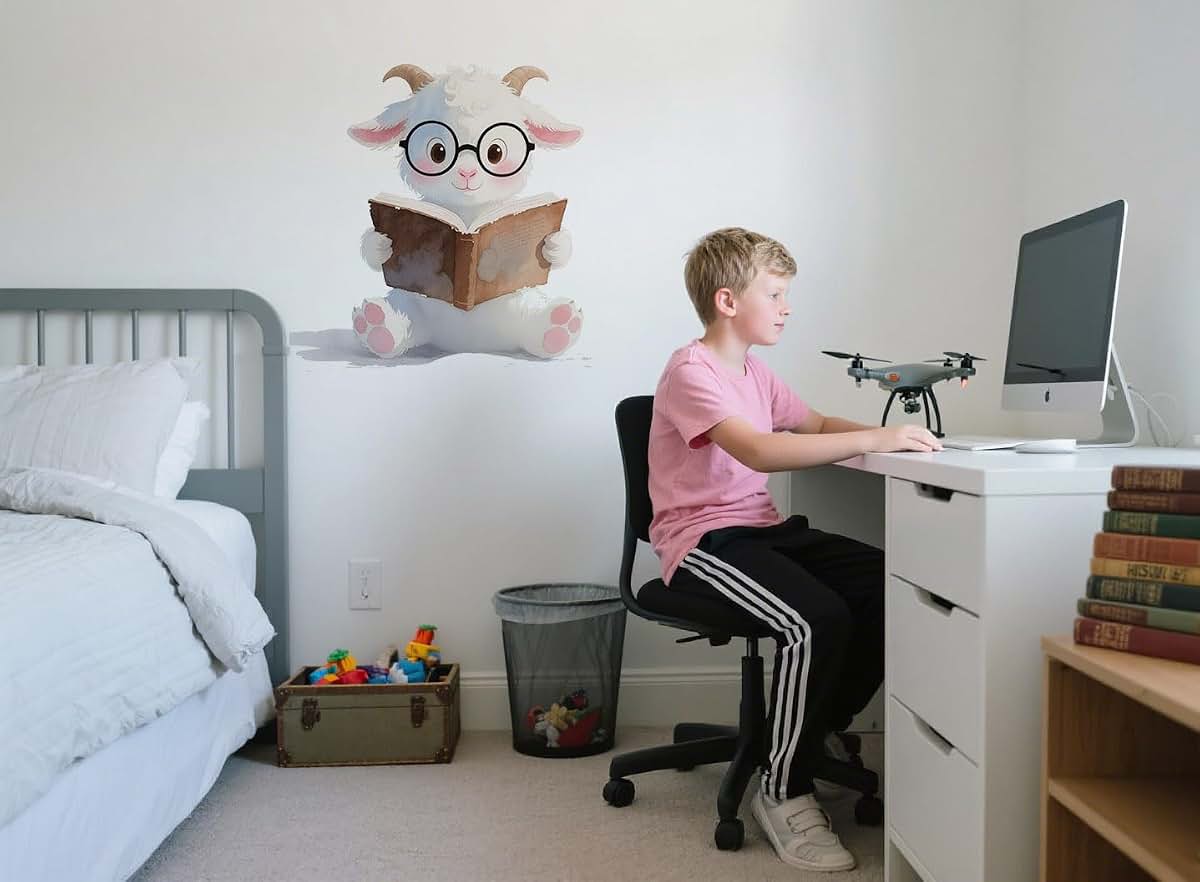 BabyOneStop Goat Read Books Wall Decal, Vinyl Animal Stickers for Kids