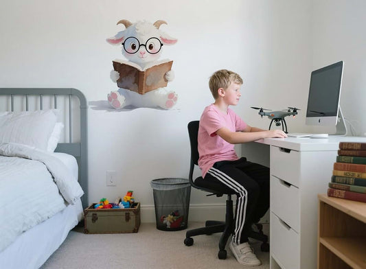 BabyOneStop Goat Read Books Wall Decal, Vinyl Animal Stickers for Kids