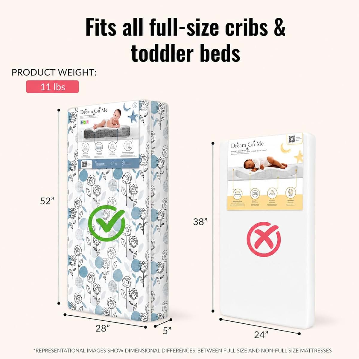 Dream On Me Nap Nest Mattress | Waterproof Full Size Crib Support