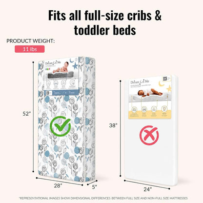 Dream On Me Nap Nest Mattress | Waterproof Full Size Crib Support