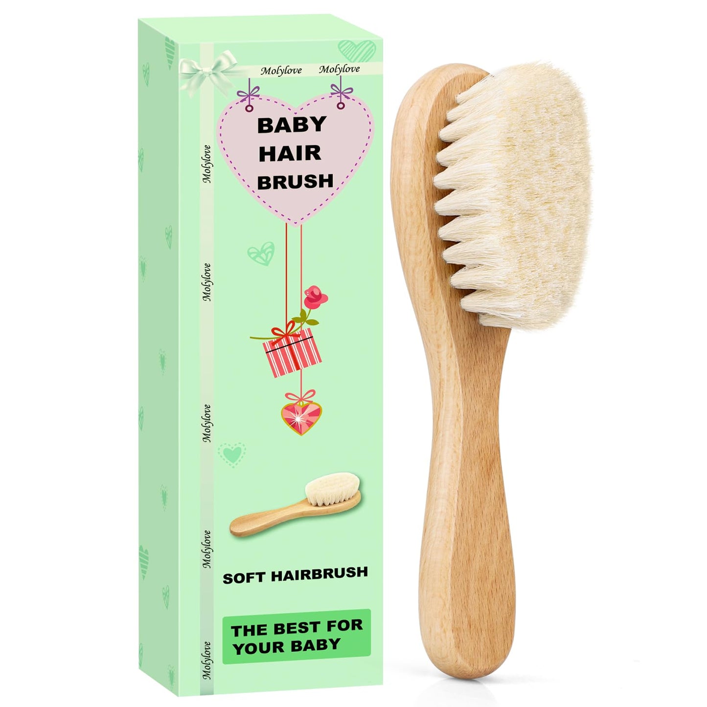 Molylove Baby Hair Brush, Soft Goat Bristles