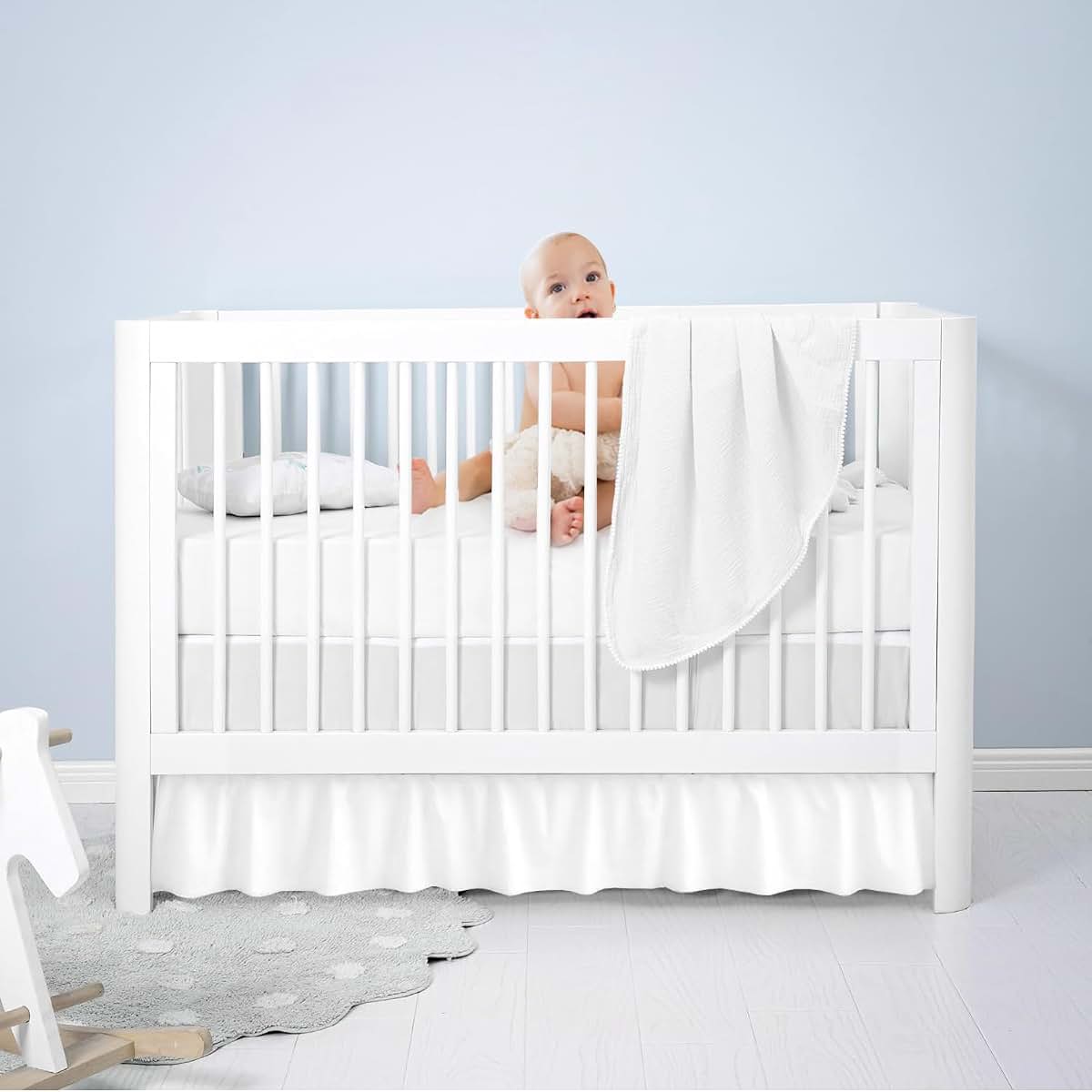 Dee's Collection Ruffled Crib Bed Skirt Mini - 24x42 Inch Nursery Toddler Ruffle Bedding Skirt for Baby Girls, Boys