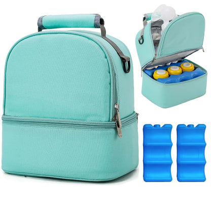 HomDSim Double Layer Breastmilk Cooler Bag with Ice Pack and Pump Compartment