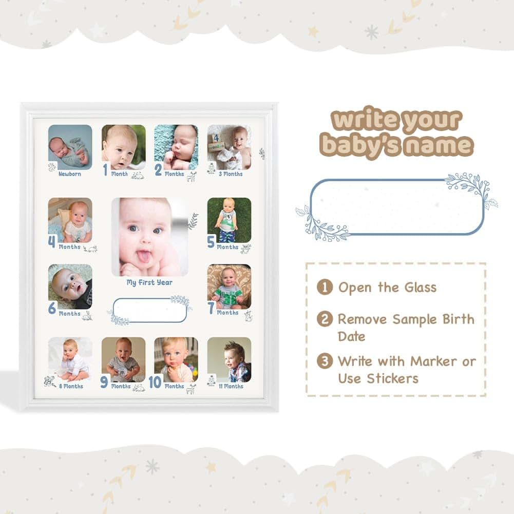 Comfecto Baby First Year Photo Frame, 12 Month Babies Picture Frame Collage, Baby's First Year Memory Frame, Milestone (photo 2)