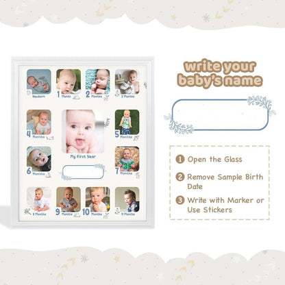 Comfecto Baby First Year Photo Frame, 12 Month Babies Picture Frame Collage, Baby's First Year Memory Frame, Milestone (photo 2)