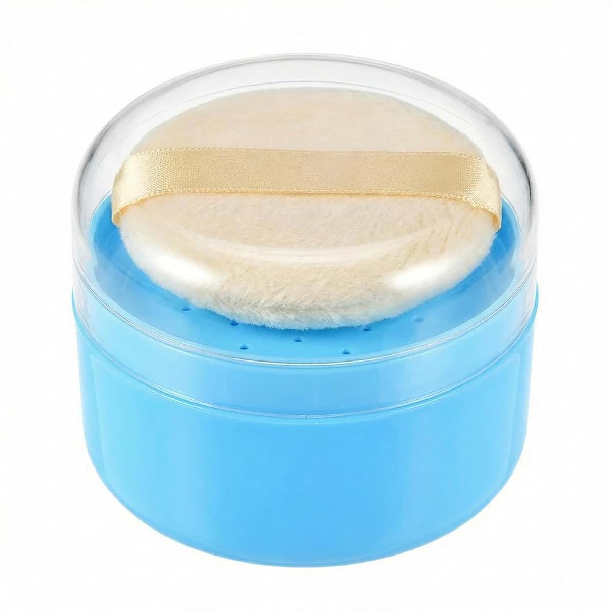 Blue Plastic Talcum Powder Container with Sifter and Puff