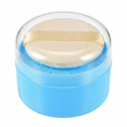 Blue Plastic Talcum Powder Container with Sifter and Puff