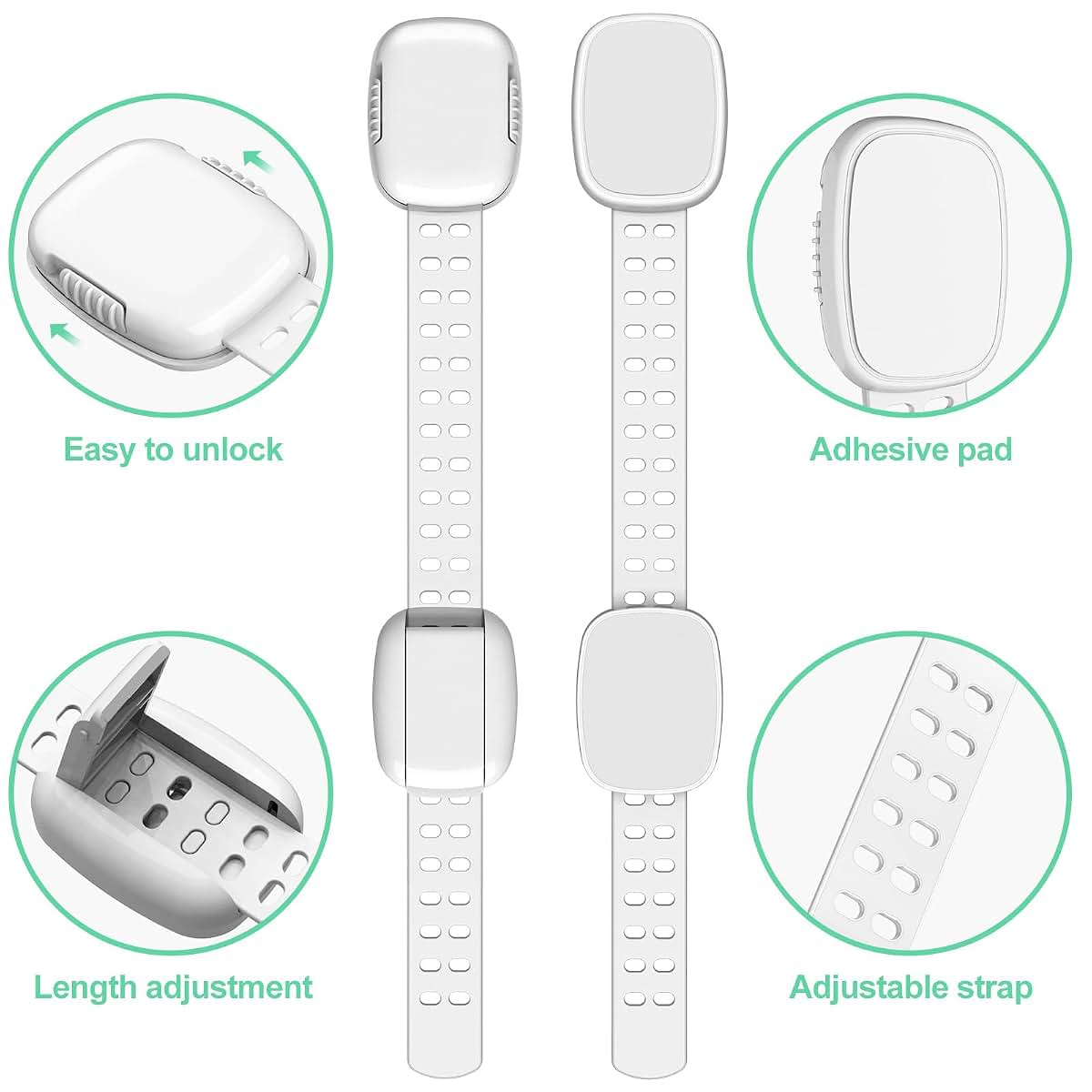 Pe&Hui 6 Pack Baby Proofing Cabinet Locks, Child Safety Locks with Adjustable Strap Latches for Cabinets and (photo 2)