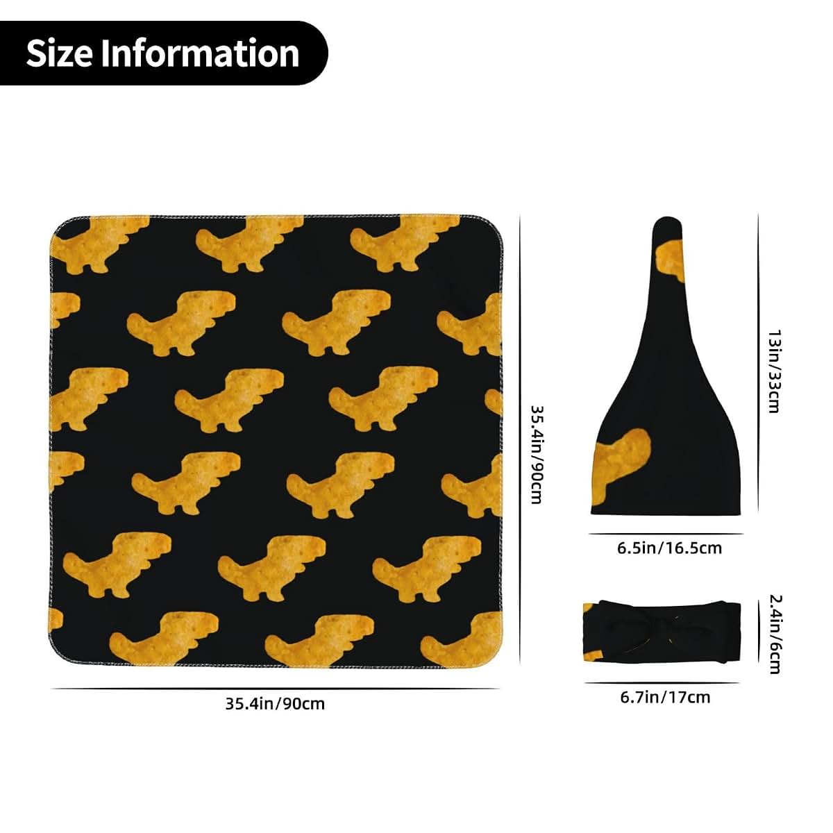 Lbdrdy Cute Dinosaur Chicken Nuggets Newborn Swaddle Blanket Set with Headband and Beanie Hat Baby Receiving Nursery (photo 4)