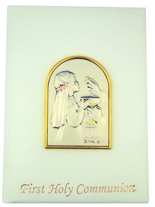 First Holy Communion Gifts First Holy Communion Padded Leatherette Missal with First Communion Girl Image, 5 1/4 Inch