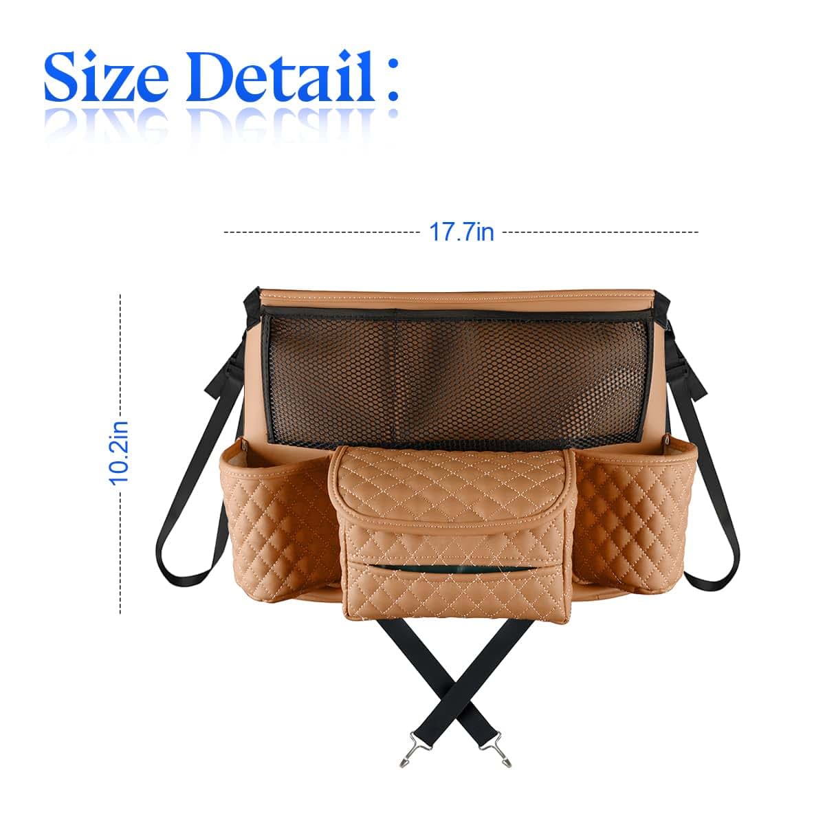 zipelo Car Handbag Holder Between Seats, PU Leather Multi-Pocket Organizer, Brown