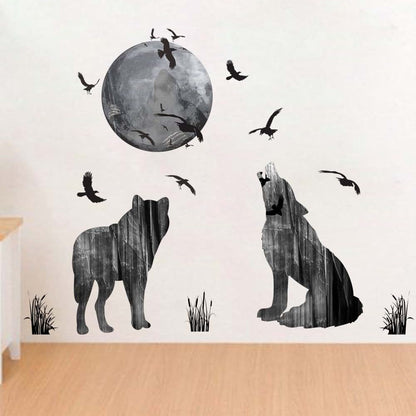 Woodland Arts Moon Wolves Mountain Forests Silhouette Wall Decals For Nursery