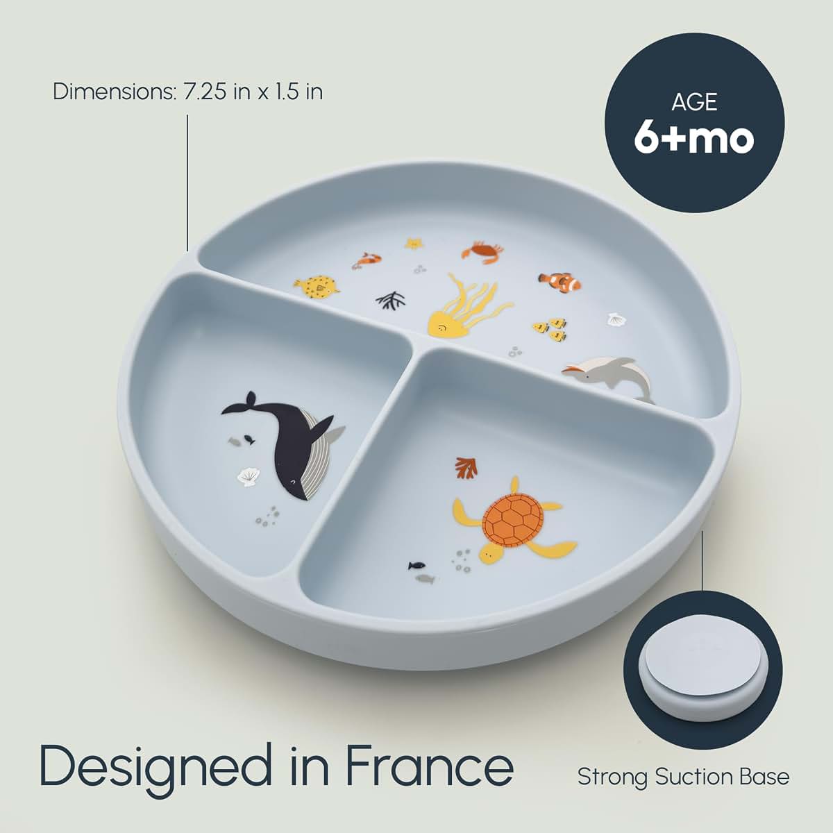 Studio Merveille Silicone Suction Plates with Dividers - Grip Plates for Babies 6-12 Months and Toddlers 1-3, Toddler