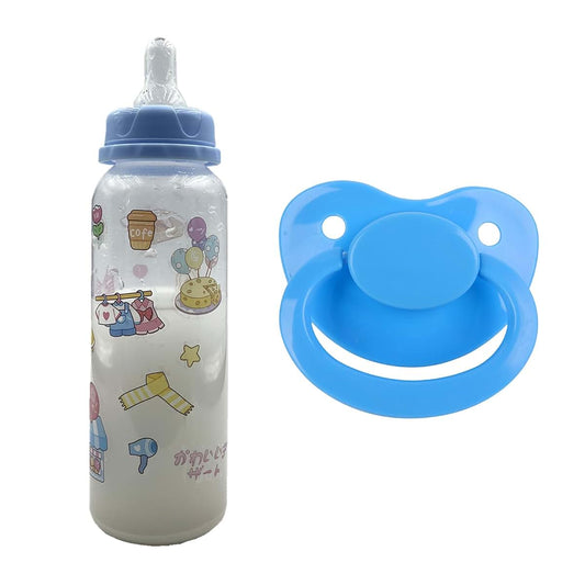 SUNOWE Adult Bottle & Pacifier Set, 8oz/250mL (Bottle Print May Vary) (Blue)