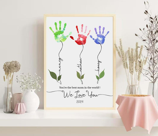 KORAFINA Gifts For Mom Personalized Mom Handprint Gift For Mother's Day Or Birthday Flower Handprint Craft For Kids