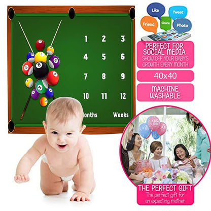 Billiards Baby Monthly Milestone Blanket, 48x40 Inches Flannel, Pool Table Background, Growth Tracker