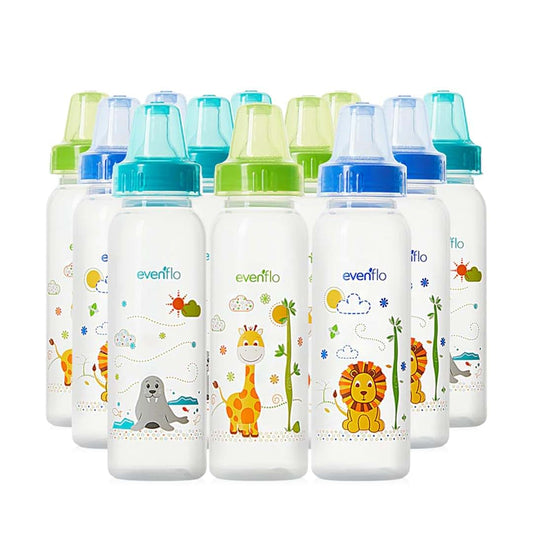 Evenflo Feeding Classic Prints Polypropylene Bottles for Baby, Infant and Newborn - Blue/Green/Teal, 8 Ounce (Pack of