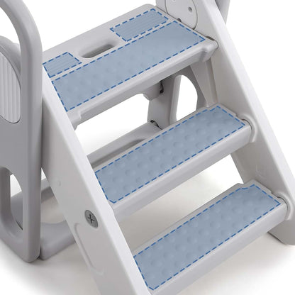 Takywep Foldable Toddler 3 Step Stool - Plastic Learning Helper, Adjustable 3 Steps Stool with Handles, Foldable with (photo 4)